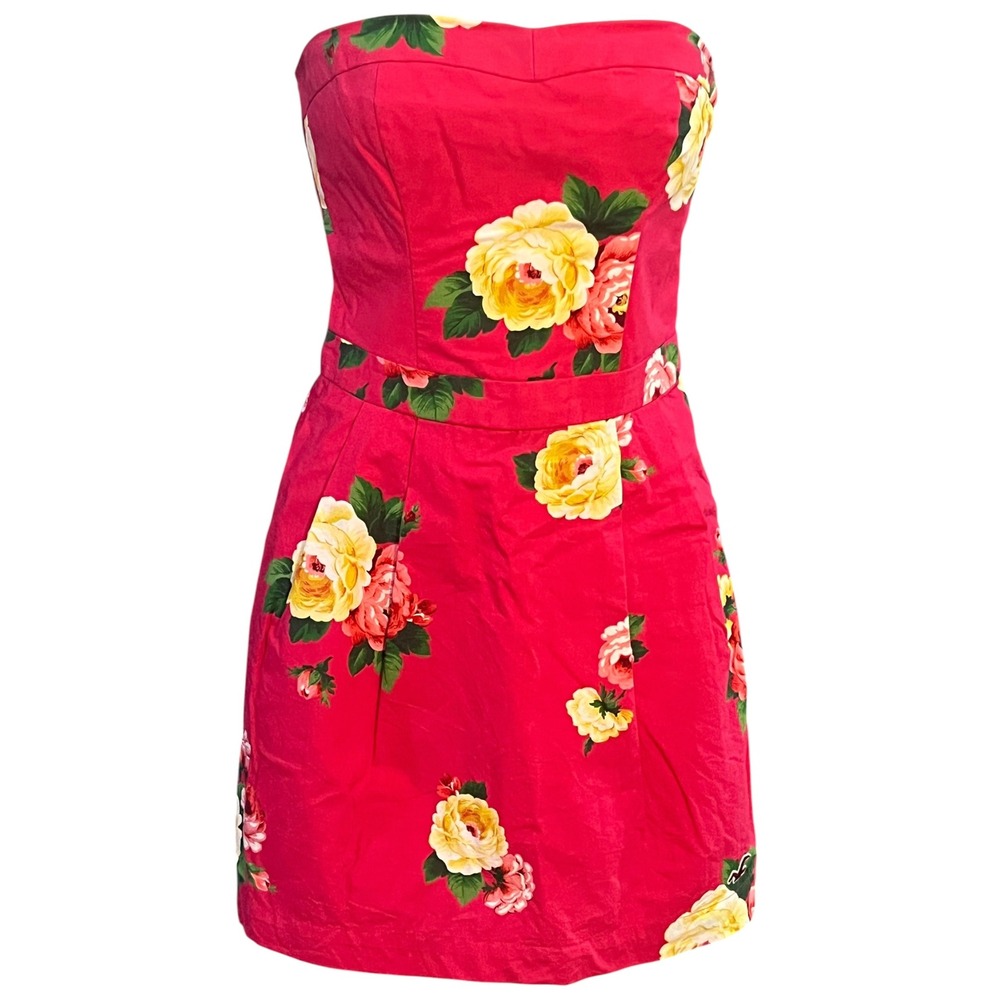 Hollister Bright Pink Floral Strapless Mini Dress Women's Size Medium resort